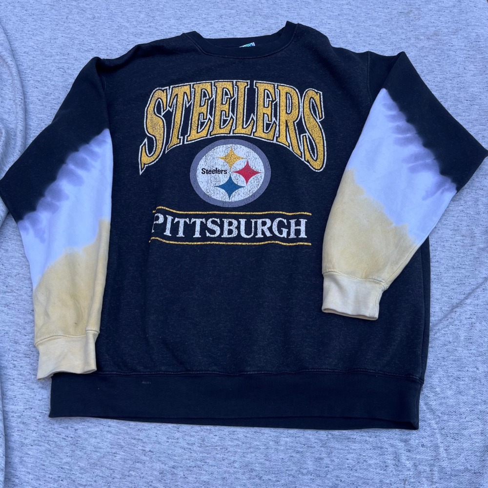 Vintage 47 Brand Pittsburgh Steelers Tie Dye Sleeve Sweatshirt Mens Large Black